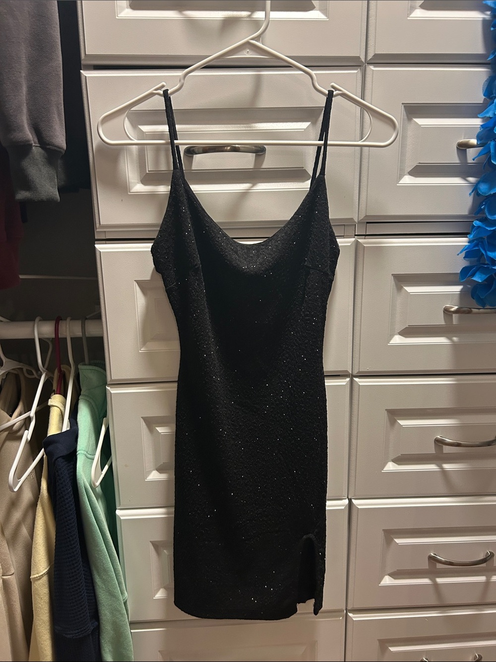 Windsor Black Sparkle Spaghetti-Strap Mini/homecoming Dress